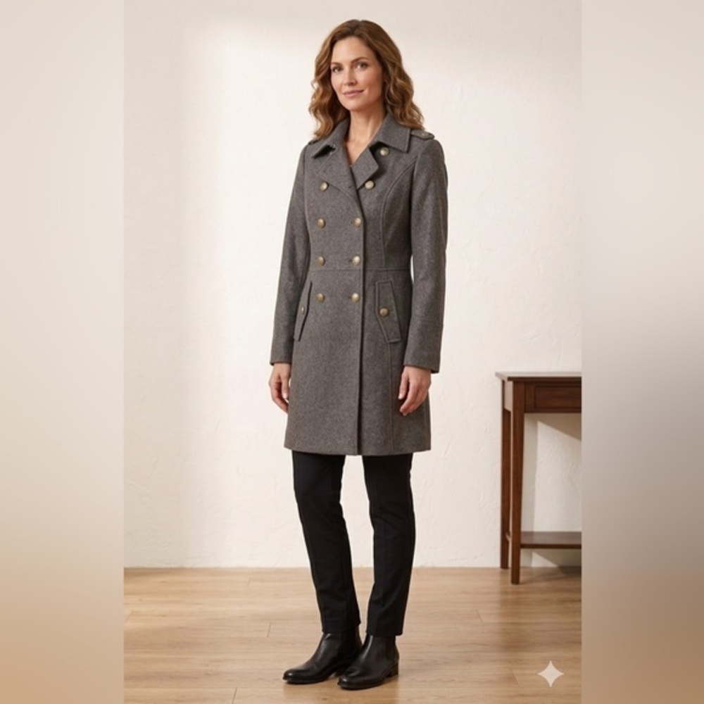 Nautica Women’s X Large Brown Wool Double Breasted Pea Coat Winter Jacket XL